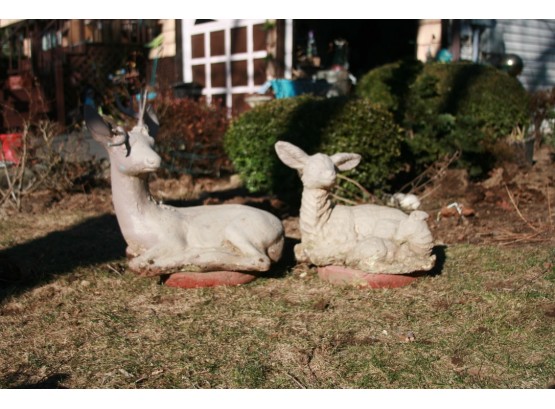 (#47) Pair (2) Painted Cement  Garden Deer Statue - See Detail -  Heavy Items