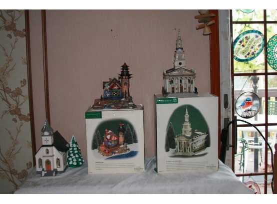 (#71) Department 56 -'Original Snow House Series', 'Lyon Point Tower' &' St. Martin In -the-field Church'
