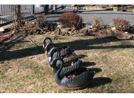(#44)   (4) Black Plastic Planter Swans  - 7' (w) X 23' (L)
