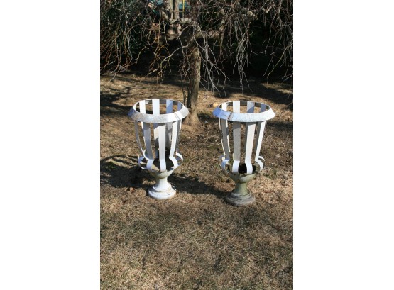 (#42) Pair (2) Metal Planter  Strap Urns  - 15'(w) X  25' (H)