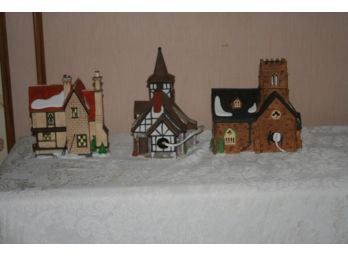 (#70) Department 56 - Dickens House Series - 'Crowntree Inn' , 'Old Michael Church' & 'Knotting Hill Church'