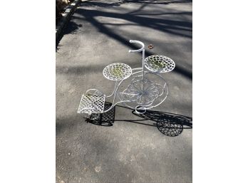(#1)  White Metal Bicycle Stand  Can Hold Up To 3 Plants 31'(long) X 26' (Tall)