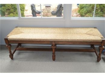 64' Long Rattan Seat Bench With Wood Legs