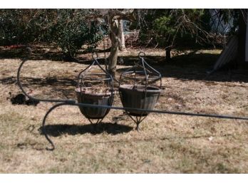 (#86)  (1)  Large  Iron  Double Shepards Hook With 2 Hanging Planter Holders