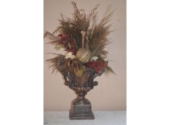 (#19) Plaster Of Paris Vase Faux Flower Arrangement - See Details