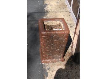(#5) Cement Painted Square Planter With Garden Decor