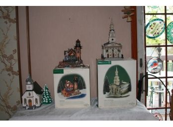 (#71) Department 56 -'Original Snow House Series', 'Lyon Point Tower' &' St. Martin In -the-field Church'
