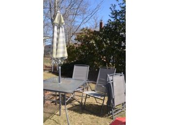 Small Patio Table 33' X 33' And Folding Chairs (4) With Umbrella