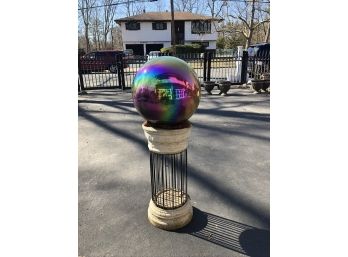 (#10) Gazing Ball  On Resin Pedestal / Need To Be Re-glued