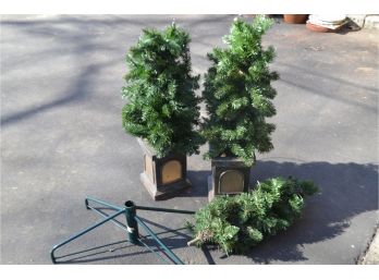 Faux Christmas Tree In Plastic Planters With Tree Stand (3 Items)