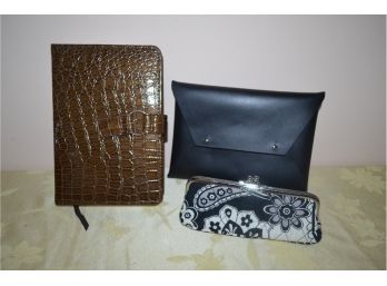 Vera Bradley Case, Tribe Alive Black Leather Flap Envelope Clutch Handbag Wallet, Diary Note Book,