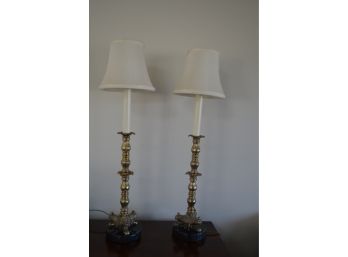 Brass Candle Stick Lamps With Marble Base 26.5'H