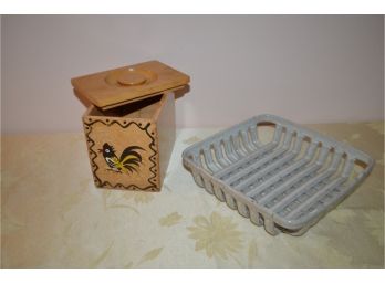 (#17) Vintage Wood Pegker Woodware Recipe Box Pat Japan, Pottery Napkin Holder - See Details