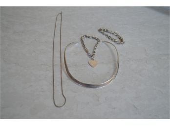 (#33) Sterling 925 Choker And Bracelet With Heart Charm, Not Sure If Other Bracelet Sterling