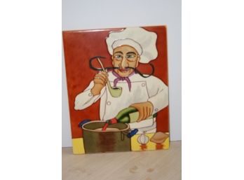(#210) Ceramic Kitchen Chef Wall Hanging Plaque 13 3/4' X 11'