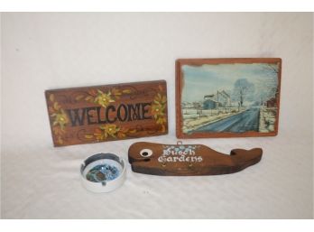(#49) Wooden Decorative Plaques And Ashtray