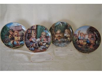 (#76) Hummel Plates (4)- Hello Down There, Budding Scholars, Private Parade, Apple Tree Boy & Girl