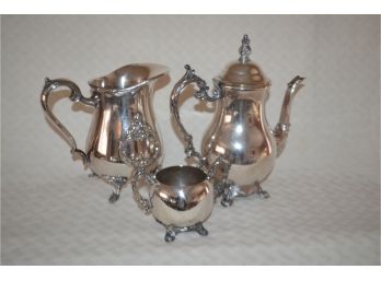 (#23) Silver-Plate Tea Set F.B.Rogers Silver Co. (pitcher One Foot Broke Off), Tea Pot, Sugar Bowl