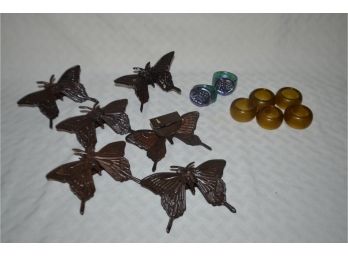 (#42) Assortment Of Napkin Rings (metal Butterflies, Glass Rings)