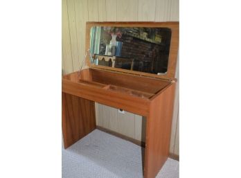 (#54) Vanity Wood Table With Mirror And Compartments