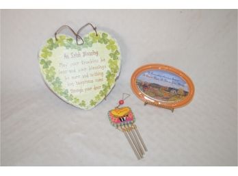 (#64) Wall Hanging Irish Blessing Inspirational Plaques And Small Wind Chime