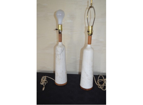 (#96) Mid Century Modern Pair Of Marble Lamps With Shades 26'H