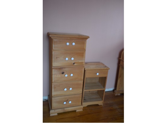Wood Tall Lingerie Cabinet And Night Side Table (top Stained) - See Details With Measurements