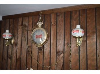 (#172) Vintage Budweiser Lighted Clock (1) And Lighted Sconces (2) - Works (see Details For Measurements)