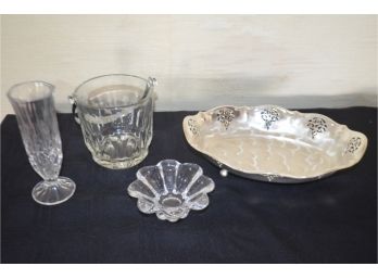 (#44) Glass Vase, Bowl, Ice Bucket, Silver Plate Bowl