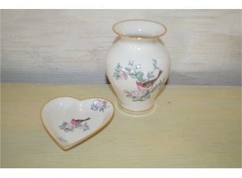 (#6) Lenox Serenade Heart Trinket Dish 4.5' And Vase 5'H