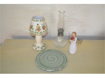 (#34) Oil Lamp 9'H, Tea Light, Willow Figurine