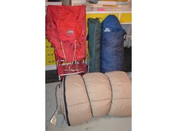(#170) Camping Gear (small Tent, Sleeping Bags (2), Hiking Back Pack Bag)