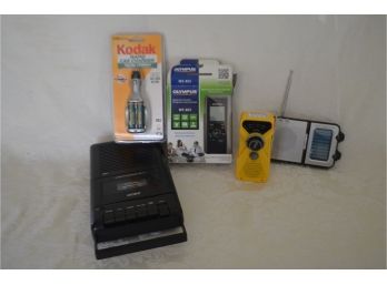 (#177) Portable AM/FM Radio, Olympus WS-853 Recorder, Kodak Rapid Car Charger, Coby Recorder