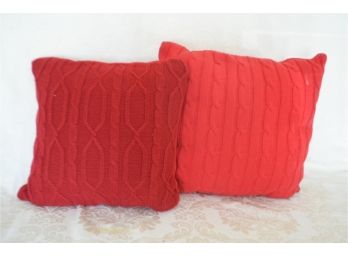 (#142) Red Decorative Zipper Pillows (2)