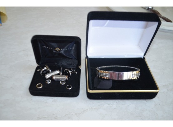 (#38) Joseph Abboud Cufflinks Set Box, ID Bracelet In Box