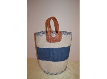 Heavy Duty Wicker Tall Tote Bag Leather Handles 17.5 H