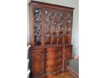 Vintage Mahogany China Cabinet Bubble Glass Solid One Piece