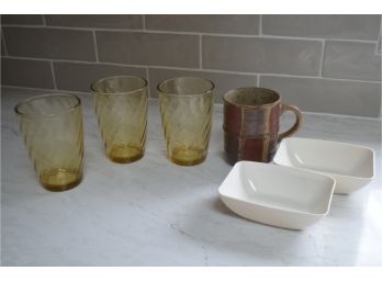 (#4) Yellow Glasses (3), PanAm Dish , Japan Mug