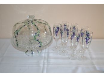 Hand-painted Covered Cake Plate Holder  Glasses