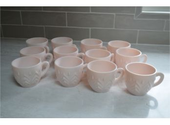 (#1) Vintage Jeanette Shell Pink Milk Glass Punch Cups (12)