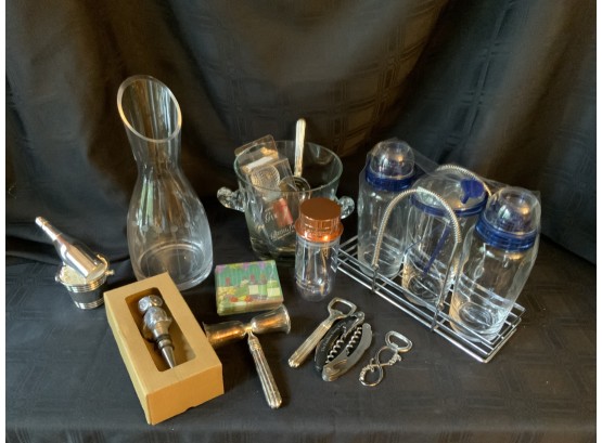 Bar Accessories: Decanter,mixers,bottle Stoppers Coasters, Can Openers Ice Scooper Double Sided Gigger