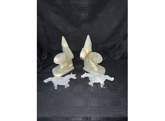 Marble Book Ends & 2 Horses
