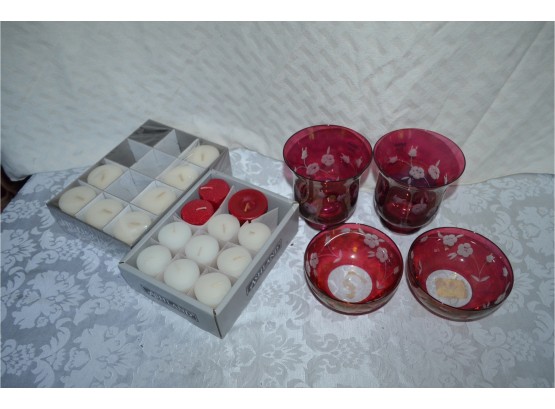 Red Glass Votive Candle Holds With Votive Candles
