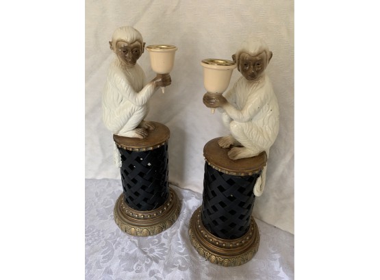 Ceramic Monkey Candle Stick Holders