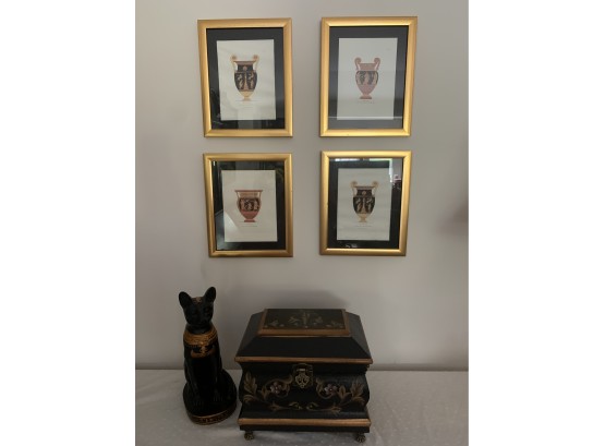 Primitive Decor 4 Pictures, Cat And Wooden Chest