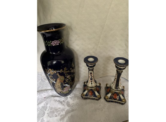Limoge Candle Stick Holders & Asian Vase