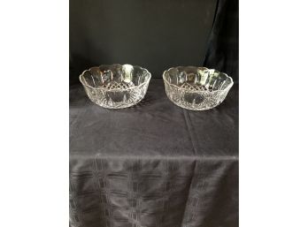 Pair Of Crystal Glass Serving Bowls