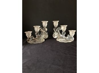 Pair Of Glass Candle Stick Candelabra