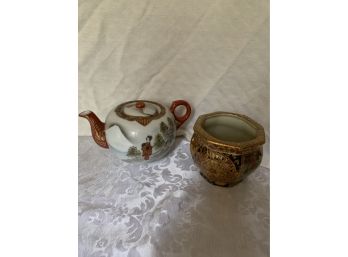 Asian Tea Pot  Japan (1 Cup) And Porcelain 4” H Planter