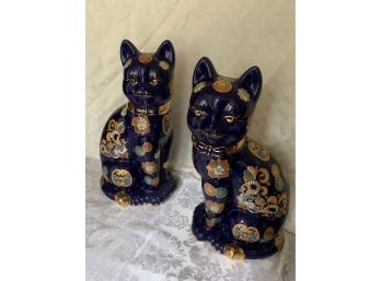 Pair Of Asian Ceramic Cats 1 Ft H